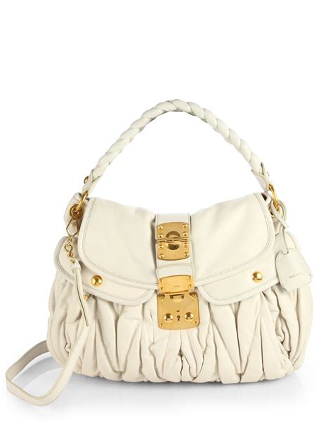 miu miu rider matelassé shoulder bag|White Matelassé Nappa Leather Shoulder Bag .